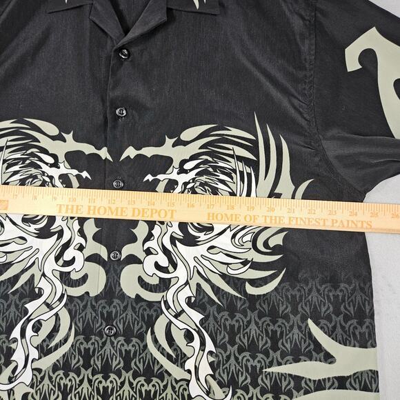 Vintage No Boundaries Y2K Button Down Shirt Mens L Dragon Print Black Grunge - Picture 9 of 10